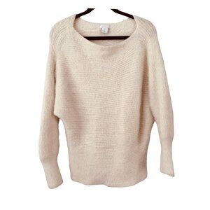 PURE USA Collection Cream Long Sleeve Boatneck Oversized Sweater Women's Small